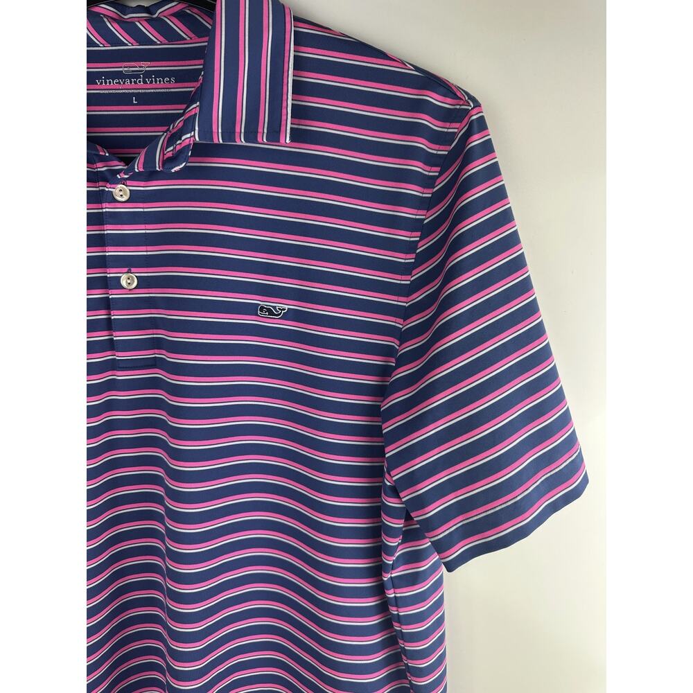 Vineyard Vines Kennedy Stripe Sankaty Performance Polo Navy Pink Men's Large - Picture 4 of 10